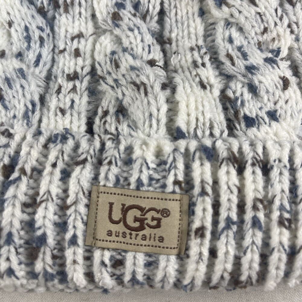 UGG  Australia UGG Cable Knit Faux Fur Pom Beanie Comfy Winter Warm Hat - Picture 2 of 9
